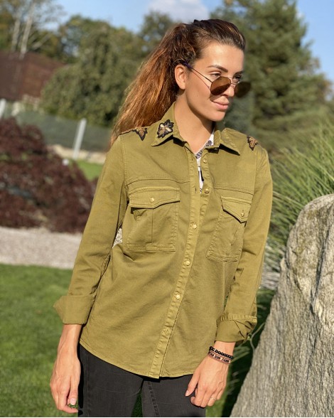 Košile dámská Pinko khaki s nášivkami